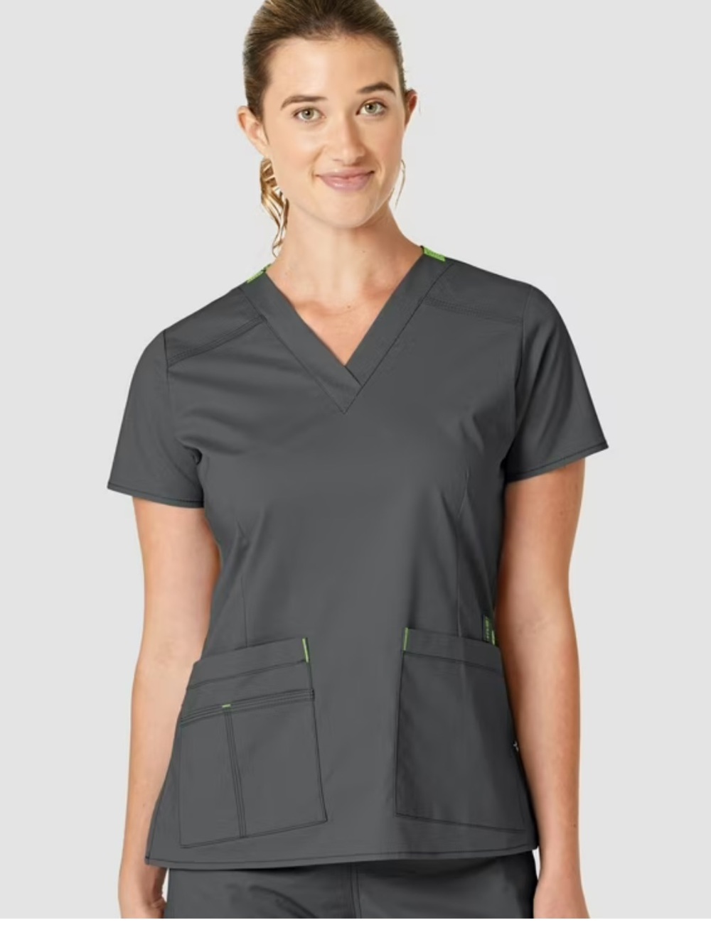 WonderWink scrub wonderflex NEW Charcoal VNeck Scrub Top with Lime Accents 6108